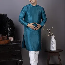 PulseIQ Men Dupion Silk Straight Kurtas-image-40