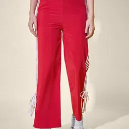 QIOA Women Striped Relaxed High-Rise Wrinkle Free Cargos Trousers-image-26