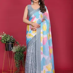 KALINI Women Abstract Printed Poly Chiffon Saree-picture-18