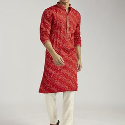 VASTRAMAY Bandhani Printed Thread Work & Sequinned Chinon Straight Kurta with Pyjamas-picture-6