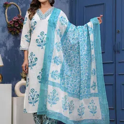 Angkor Women Blue Pure Cotton With Dupatta-picture-35