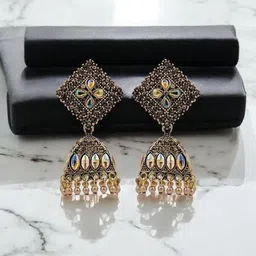 Stylewell Gold-Plated Rhinestone Studded & Beads Beaded Dome Shaped Jhumkas-10
