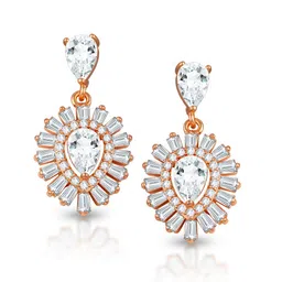 DIVASTRI Gold-Plated Cubic Zirconia Studded Floral Shaped Drop Earrings-0