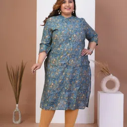 ASANSHI Plus Size Floral Printed Mandarin Collar Straight Kurta-picture-11