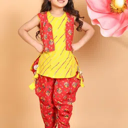Here&Now X Kinder Kids Girls Printed Regular Pure Cotton Kurti with Dhoti Pants-picture-17