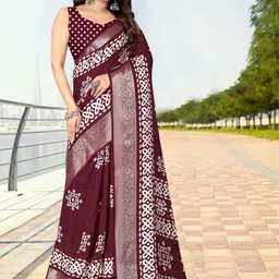 J 6 DESIGNER Abstract Printed Block Print Saree With Blouse Piece-picture-46