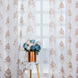 Parda Online White & Brown Set of 2 Embroidered Sheer Window Curtain-image-29