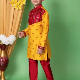 NFC CREATION Boys Embroidered Regular Sequinned Dupion Silk Kurta with Pyjamas image 4