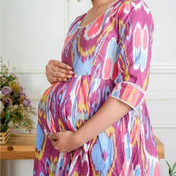 MOTHERHOOD BY SNEHAL Women's Geometric Print Cotton Fit & Flare Maternity Dress-picture-17
