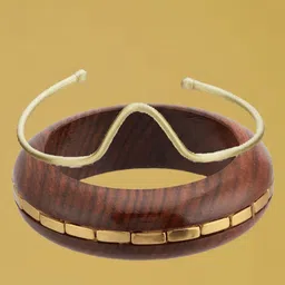 ATIBELLE Set Of 2 Gold-Plated Beaded & Round-Square Twisted Shaped Wooden Bangles-8