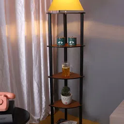 Devansh Yellow Wooden Shelf Floor Lamp-49