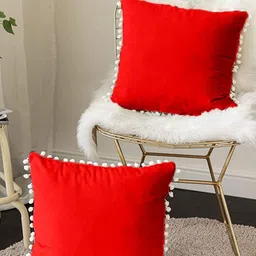 Cottonfry Red & White 2 Pieces Velvet Square Cushion Covers-picture-16
