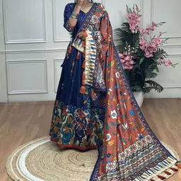 ZIBLON Printed Kalamkari Ready to Wear Lehenga & Blouse With Dupatta-picture-14
