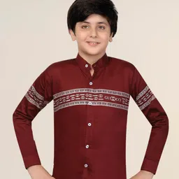 FASHION GRAB Boys Classic Regular Fit Band Collar Horizontal Striped Cotton Casual Shirt-image-23