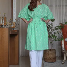 Bunaai Women Ethnic Motifs Printed Regular Pure Cotton Kurta with Trousers-image-13