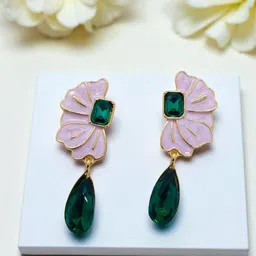 AVANT-GARDE PARIS Gold-Plated Crystals Stones Studded Floral Shaped Drop Earrings-image-70