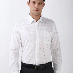 Peter England Men Spread Collar Geometric Printed Cotton Formal Shirt-image-80
