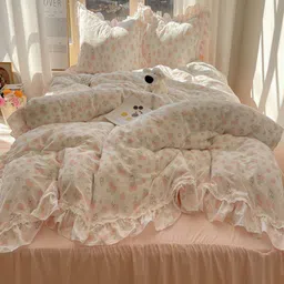 JC HOME Pink & White Floral Printed Double King Regular Bedding Set-24