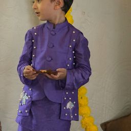 Funny Bones Clothings Boys Regular Pure Silk Kurta with Trousers-40