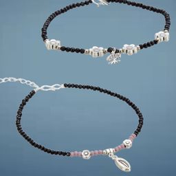 ATIBELLE Set Of 2 Silver-Plated Artificial Beaded Anklet-image-25