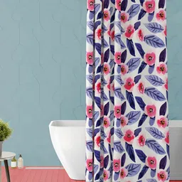 ArtzFolio White & Blue Floral Printed Waterproof Shower Curtain-image-81