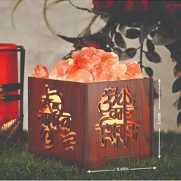 GLOBAL AROMA Brown Wood Contemporary Square Table Lamp with Bulb image 2