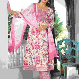 SINGNI Floral Printed Mirror Work Anarkali Kurta With Trouser & Dupatta-31