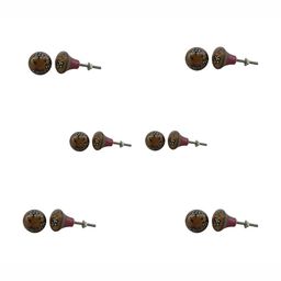 Indianshelf 6Pcs Mustard-Yellow & Black Textured Ceramic Floral Knobs-9