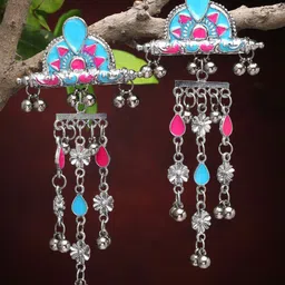 Moedbuille Silver-Plated Contemporary Enamelled Drop Earrings-16