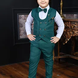 BT DEZINES Infant Boys Shawl Collar Double Breasted Three-Piece Suit With Bowtie-picture-44