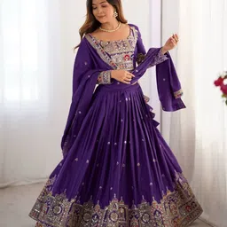 JIHU CULTURE Embroidered Semi-Stitched Lehenga & Unstitched Blouse With Dupatta-image-5