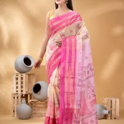 DESH BIDESH Woven Design Pure Cotton Shakuntala Printed Taant Saree-image-23