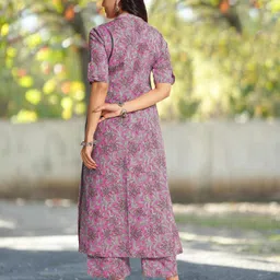 DIVASTRI Floral Printed Mandarin Collar A-Line Kurta With Trouser image 5