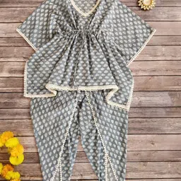 LABEL KANUPRIYA Girls Ethnic Motifs Printed Regular Gotta Patti Kurta with Dhoti Pants-image-2