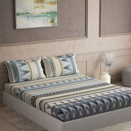 DDecor Blue & White Printed 145 TC Cotton Double King Bedsheet Set 2.74 m x 2.74 m-picture-48