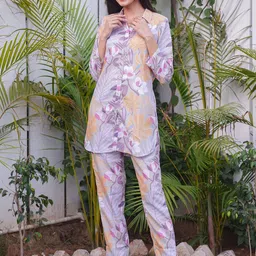 GULABI DORI Printed Shirt Collar Pure Cotton Tunic With Trouser-image-5