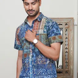 Mast & Harbour Abstract Printed Short Sleeves Spread Collar Cotton Shirt-image-96