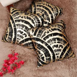 Myntra Elegant Homes Black & Gold-Toned 3 Pieces Printed Velvet Square Cushion Covers-image-68