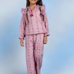 The Tribe Kids Floral Print Puff Sleeve Cotton Top-image-61