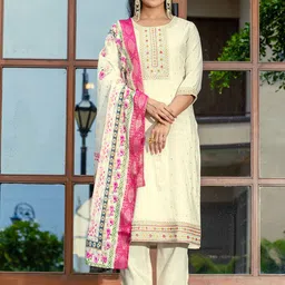 Sitanjali Women Ethnic Motifs Yoke Design Regular Thread Work Pure Silk Kurta with Trousers & With Dupatta-image-16