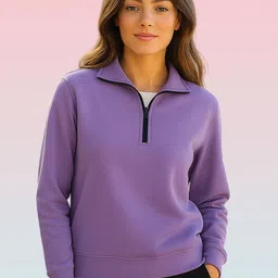 Parona Women Mock Collar Long Sleeve Half Zipper Sweatshirt-picture-8