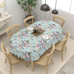 Clasiko Green & Pink Floral Printed Anti-Skid Cotton 6-Seater Table Cover-35