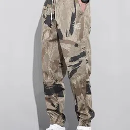 HERE&NOW Men Camouflage Regular Fit Mid-Rise Cargos Trousers-image-13