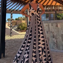 all about you Women Geometric Print Smocked Monochrome Maxi Dress-image-18