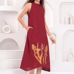 JC4U Choker Neck Fit & Flare Midi Dress-image-4