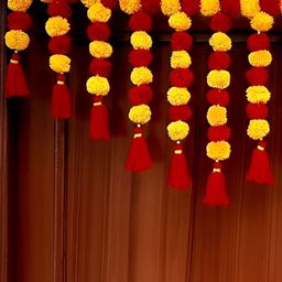SATVIK CREATIONS Red & Yellow Pom Pom Thoran Festive Decor-image-94