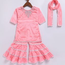 JBN Creation Girls Embroidered Regular Sequinned Kurta with Sharara & With Dupatta-45