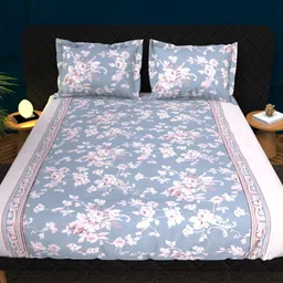 THE WHITE MOSS Grey & White Floral Printed Cotton 210 TC King Bedsheet Set 2.75 m x 2.75 m-image-40