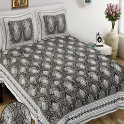 JEEVAT Khaki & White Graphic 210 TC King Bedsheet with 2 Pillow Covers-image-76