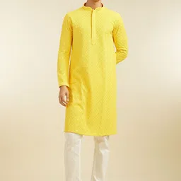 Diwas by Manyavar Geometric Chikankari Embroidered & Sequinned Mandarin Collar Kurta-image-69